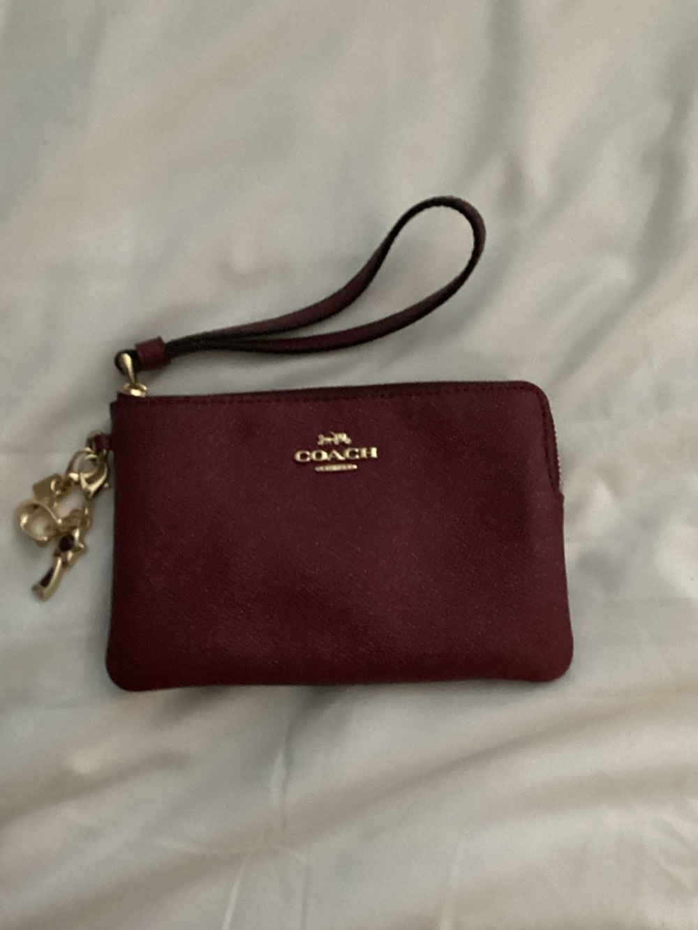 Coach Burgundy Leather Wristlet with Gold-Tone Logo